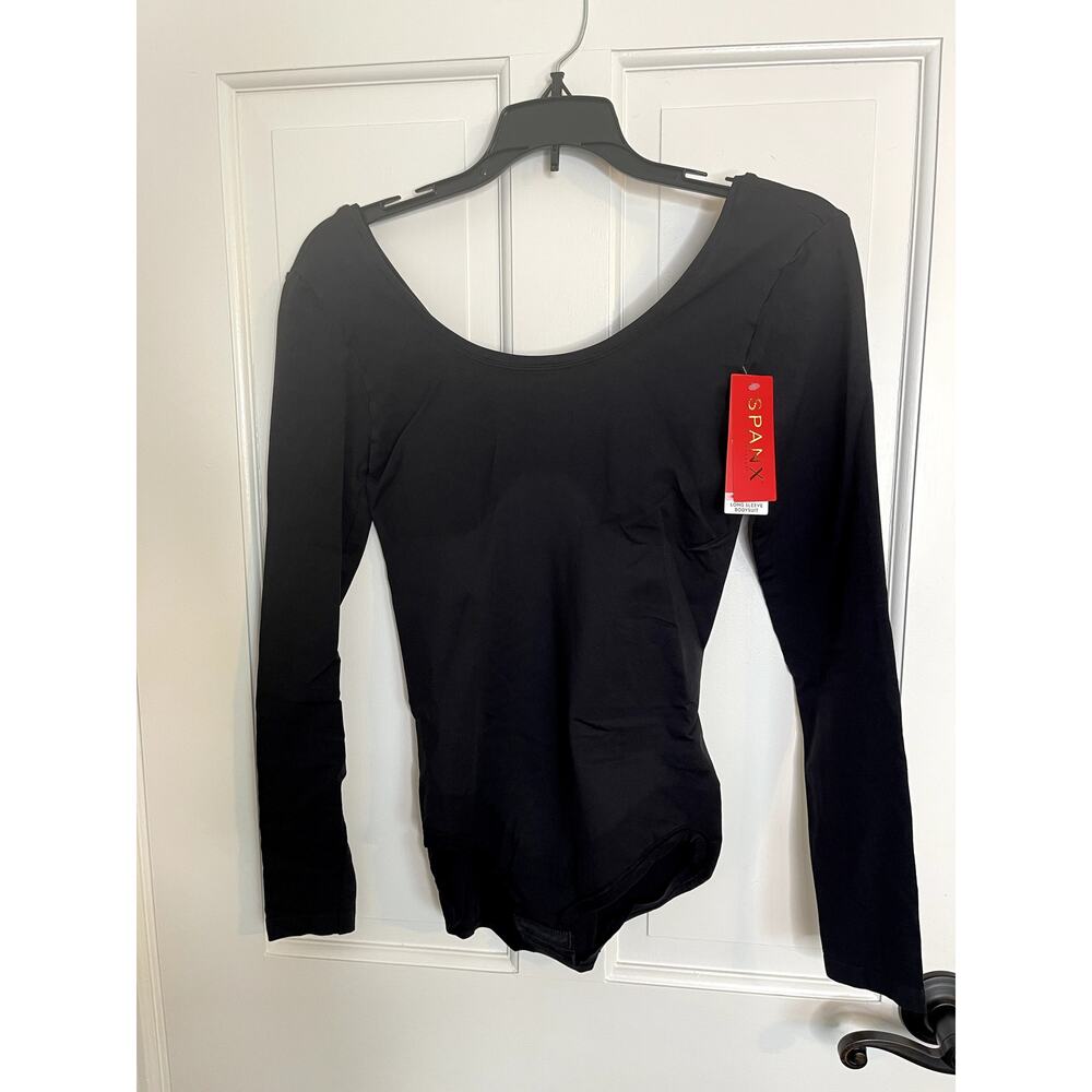 Assets By Spanx One Piece Very Black Long Sleeve Shape Wear Bodysuit - Medium
